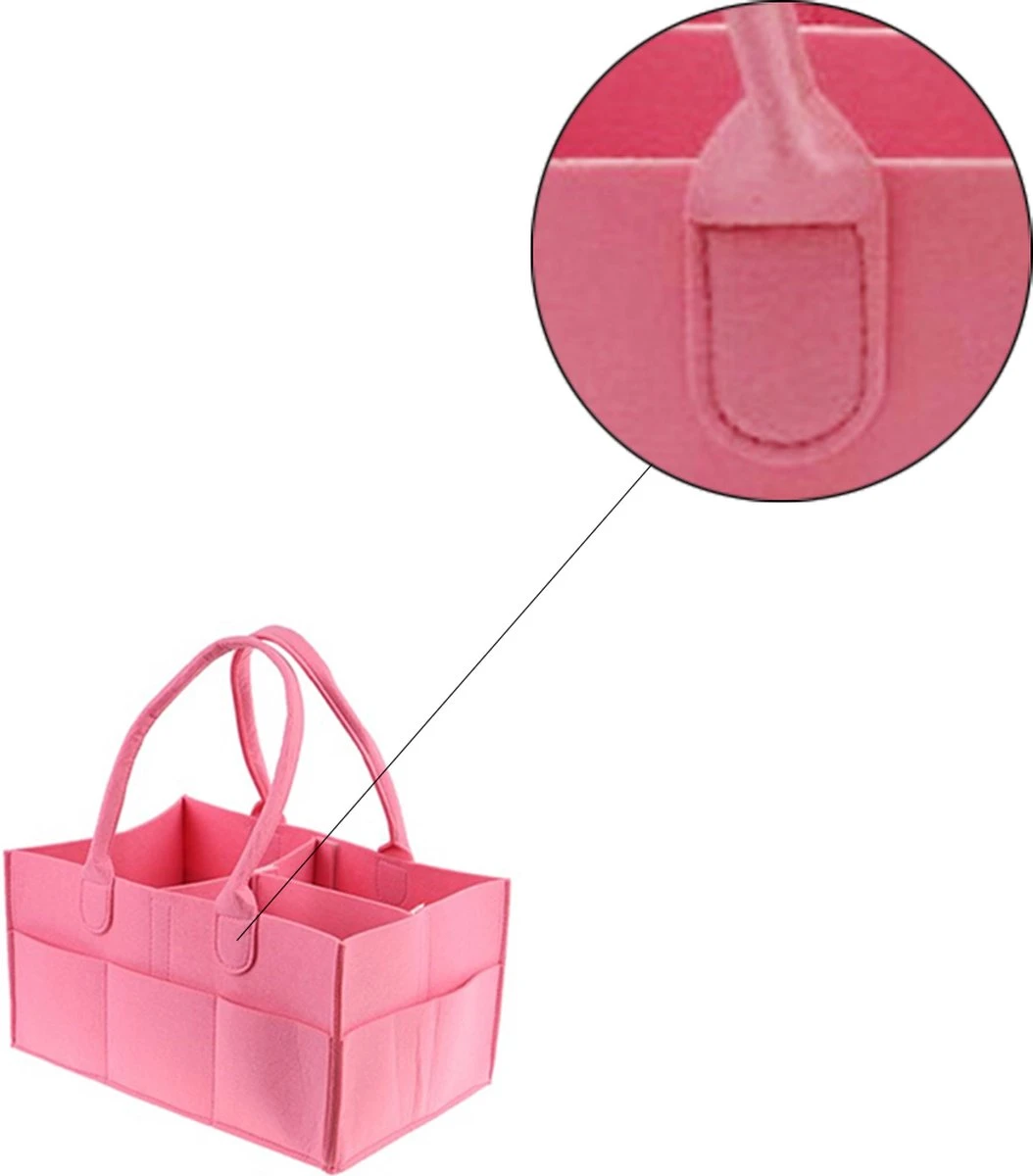 Merkloos Luiertas Vilt - Roze - Vilt - 32 X 22 X 19 Cm - Luier Organizer - Draagbare Organiser Met Handige Vakken - Verzorgingstas - Image 4