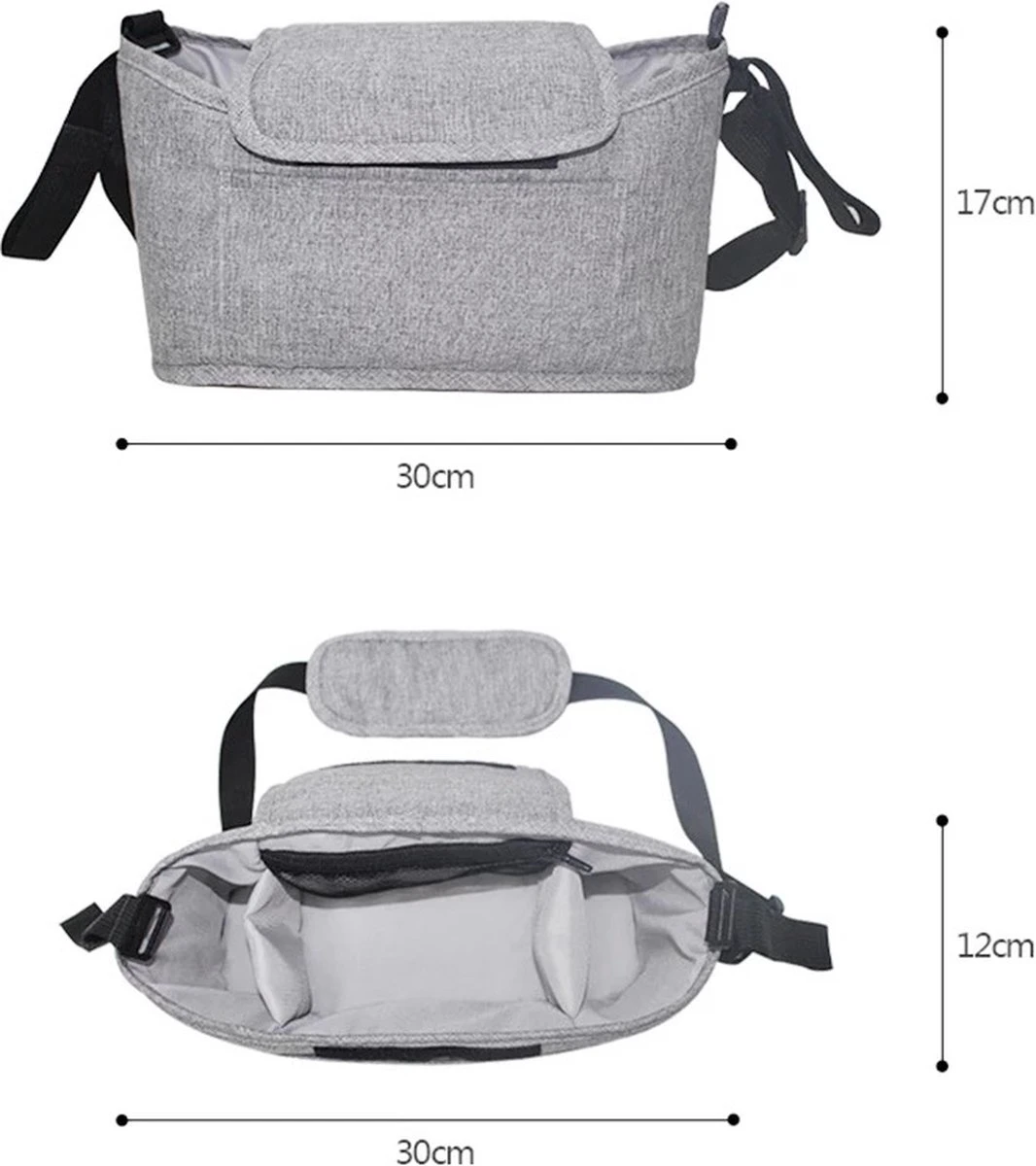 3 In 1 Kinderwagen Tas Universele Wandelwagen | Luiertas Draagtas Reistas Met Fles En Bekerhouder | - Zwart - Image 10