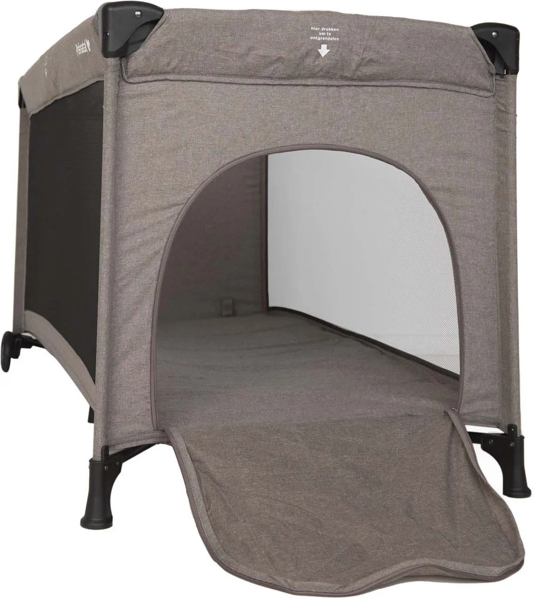 Prénatal Luxe Campingbedje Met Bodemmatras - Inclusief Draagtas - Inklapbaar Baby Campingbed - Met Wieltjes En Kruipluik - 120 X 60 Cm - Taupe Bruin - Image 2