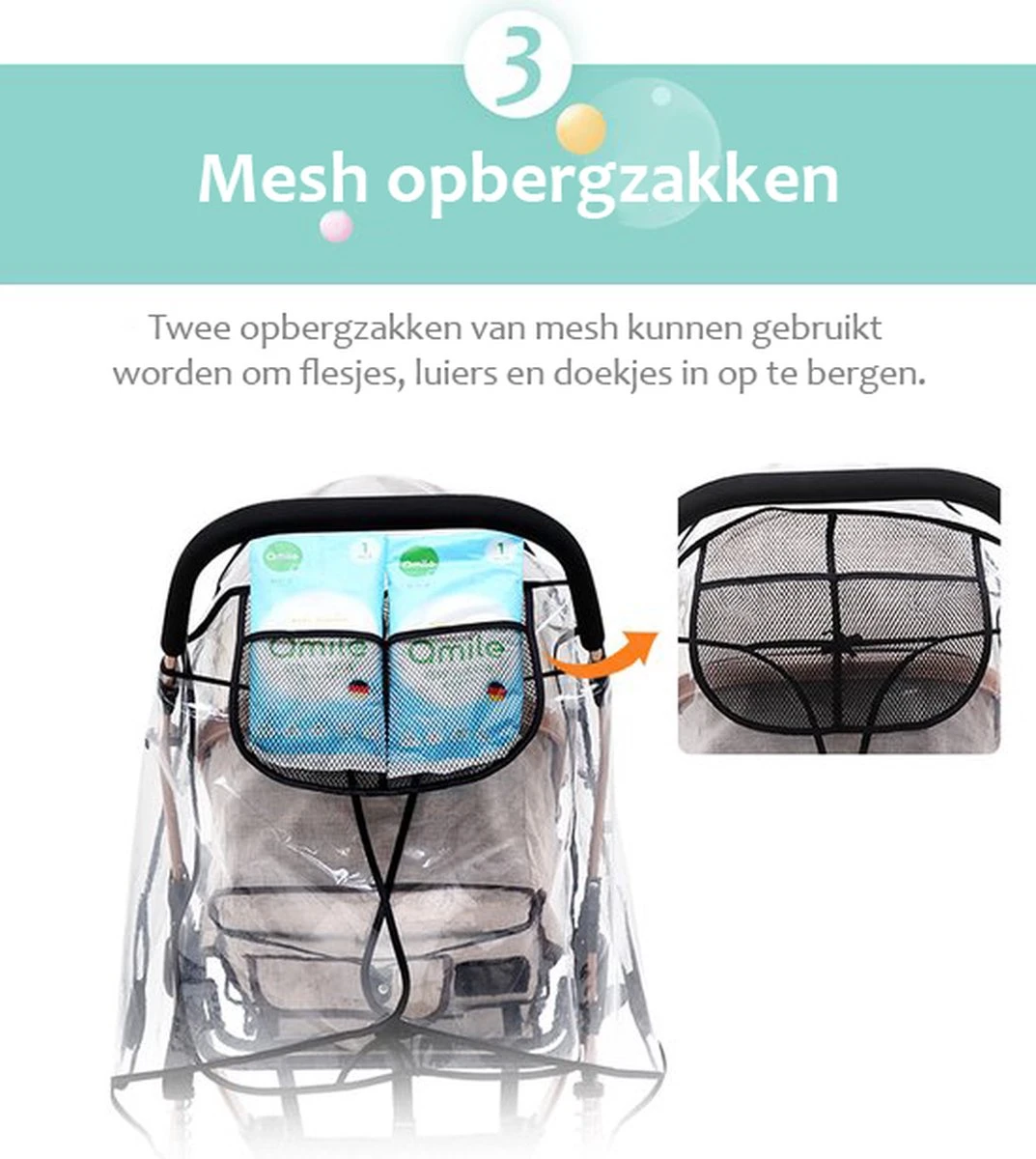 Achilles Universele Regenhoes Kinderwagen (2023 Model)– Buggy Hoes Universeel – Tegen Regen & Miezer - Image 4