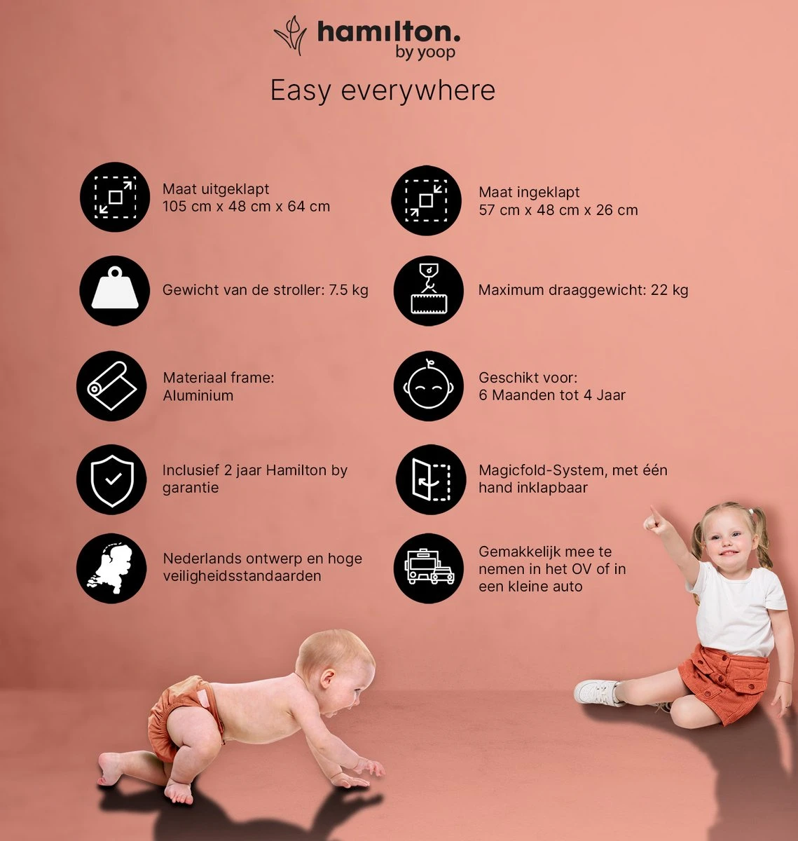 Hamilton By Yoop S1 Plus Buggy – Nieuw En Hoger 2023 Model – Premium Budget Stroller Met One Hand Folding Technologie – Zwart/Antraciet – Lichte, Verstelbare En Wendbare Kinderwagen Met Vele Gemakken - Afbeelding 2