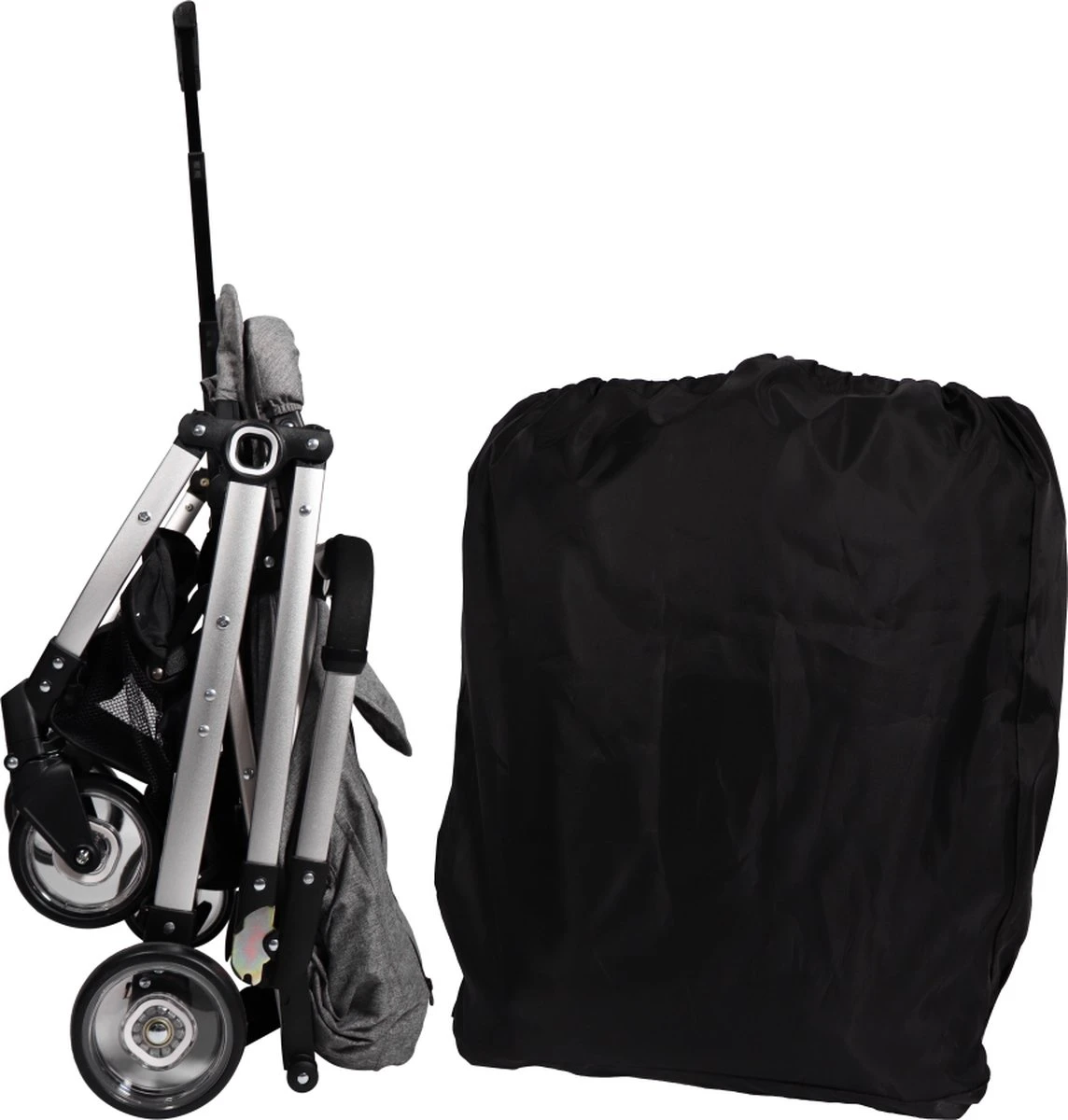 Ding Vivo Wandelwagen - Grijs/Zilver - Inklapbare Buggy - Inclusief Boodschappenmandje En Zonnekap - Afbeelding 6