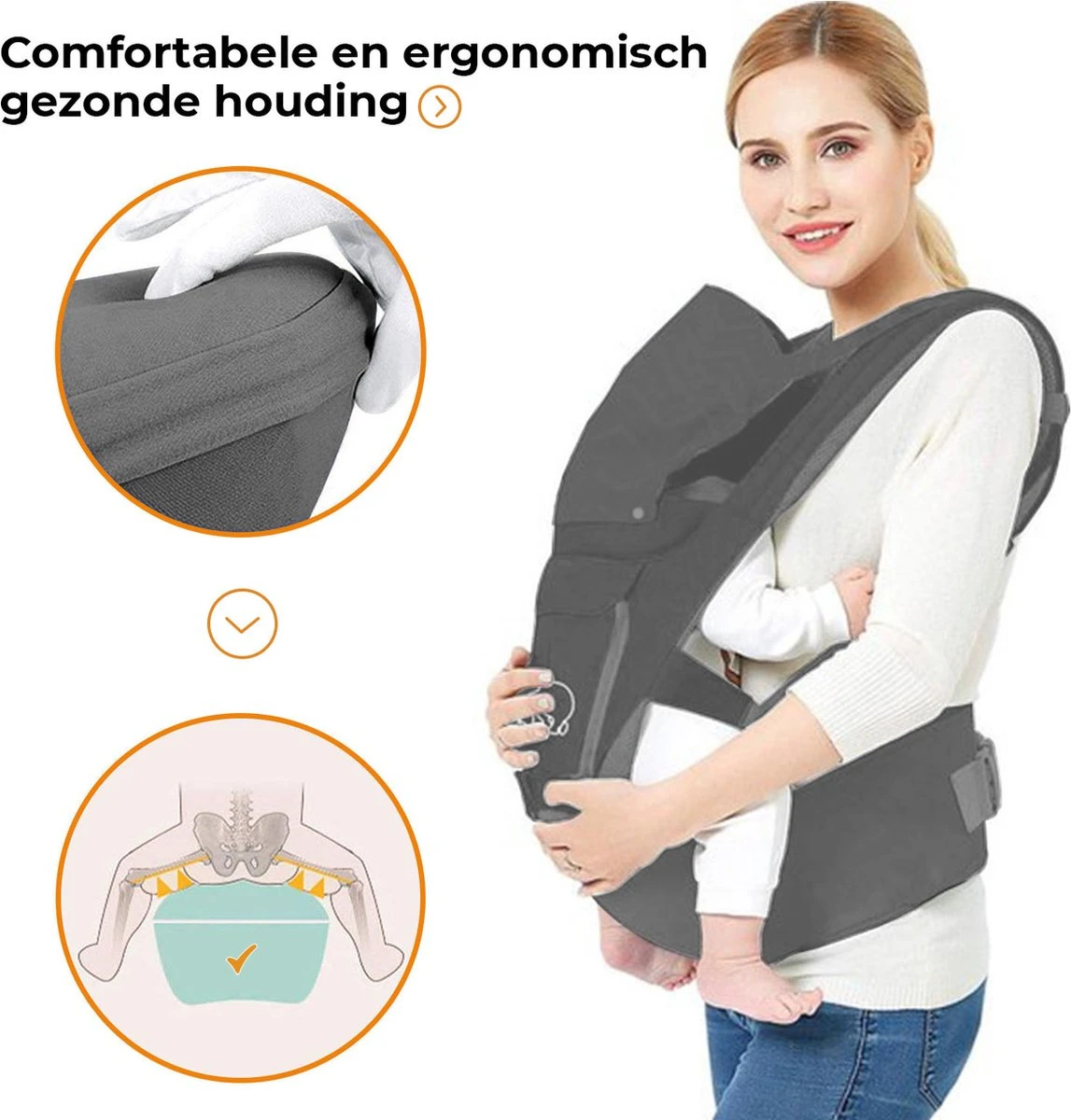 Deryan Pack Luxe Ergonomische Draagzak Babydrager + Opbergvakjes Grijs - Image 5