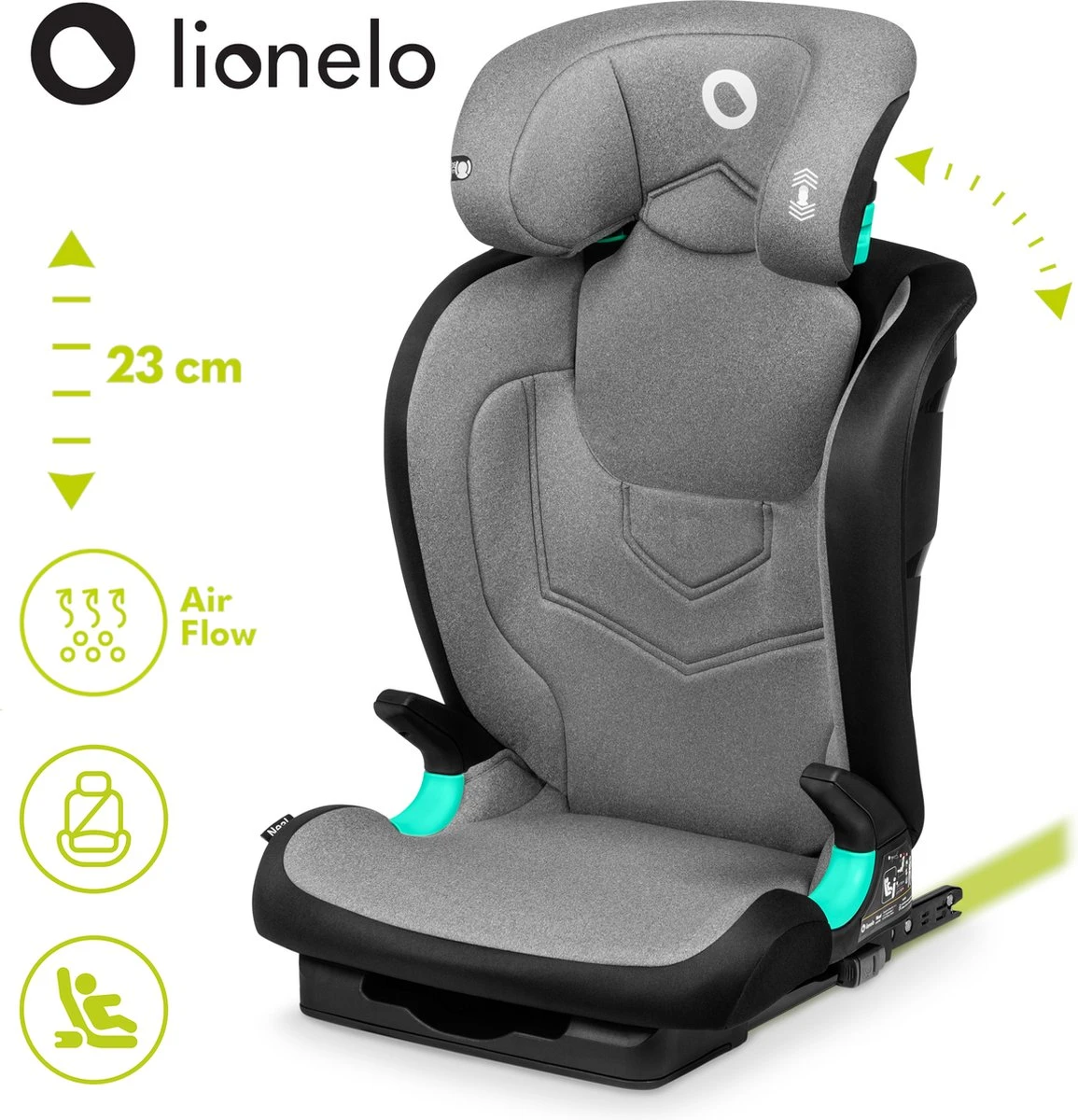 Lionelo Neal - Premium Autostoel - Hoofdsteunverstelling - Ventilatiesysteem - ISOFIX Tot 12 Jaar