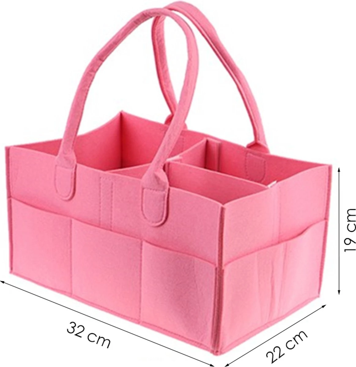 Merkloos Luiertas Vilt - Roze - Vilt - 32 X 22 X 19 Cm - Luier Organizer - Draagbare Organiser Met Handige Vakken - Verzorgingstas - Image 3
