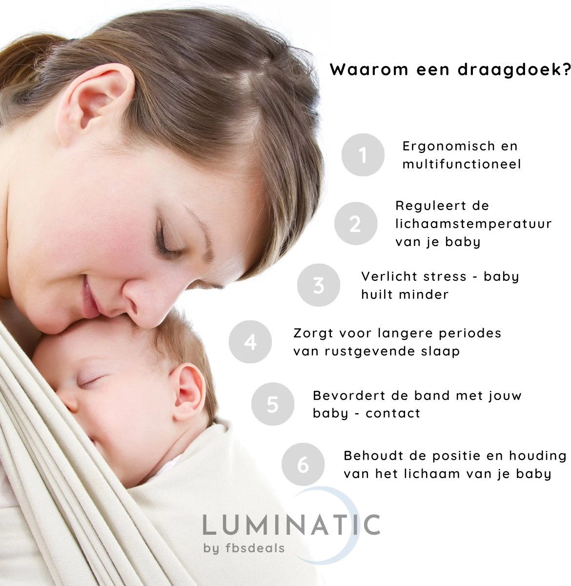 Baby Draagdoek - Babywrap - Baby Carrier - Babydrager - Buikdrager Baby – Baby Draagzak - Baby Sling | Luminatic® | Ergonomisch | Met Tasje | Donker Grijs - Image 3