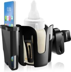 BOTC 2 In 1 Bekerhouders & Telefoonhouder - Cup Organizer Voor Kinderwagen, Fiets, Rolstoel, Walker - Zwart