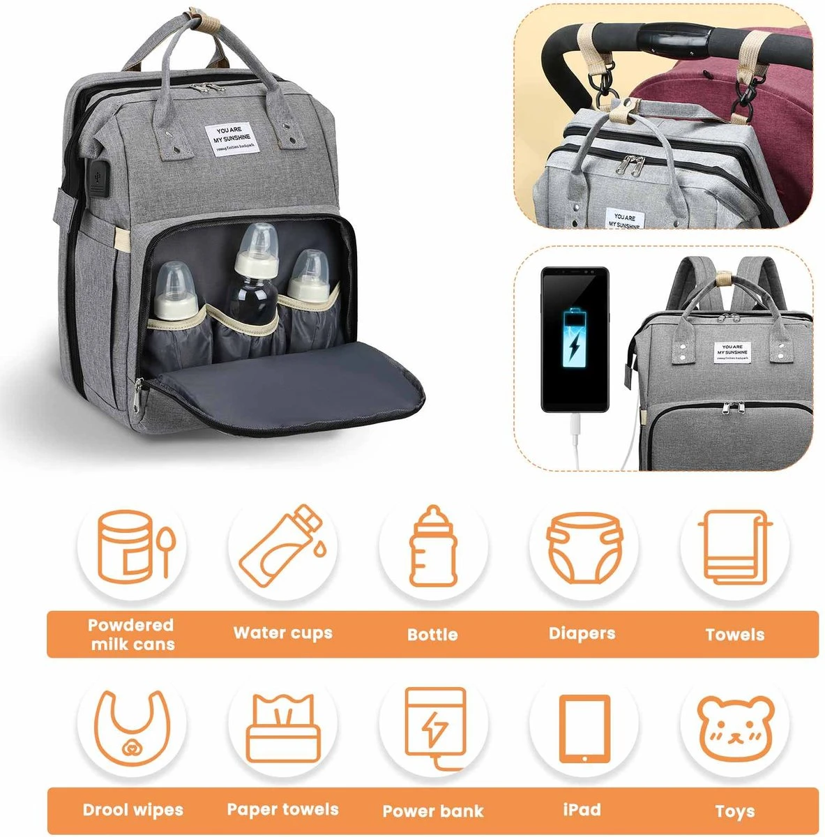 Product Plaza - Luier- En Verzorgingstas - Baby Rug Tas Met Bed - Reis Rugzak - Grote Capaciteit - Jongens En Meisjes - Grijs - Luier Tas - Verzorgingstas Baby - Uitschuifbaar Verschoon/ Slaap Bedje – Multifunctionele Rugzak 0-1 Jaar – - Image 7