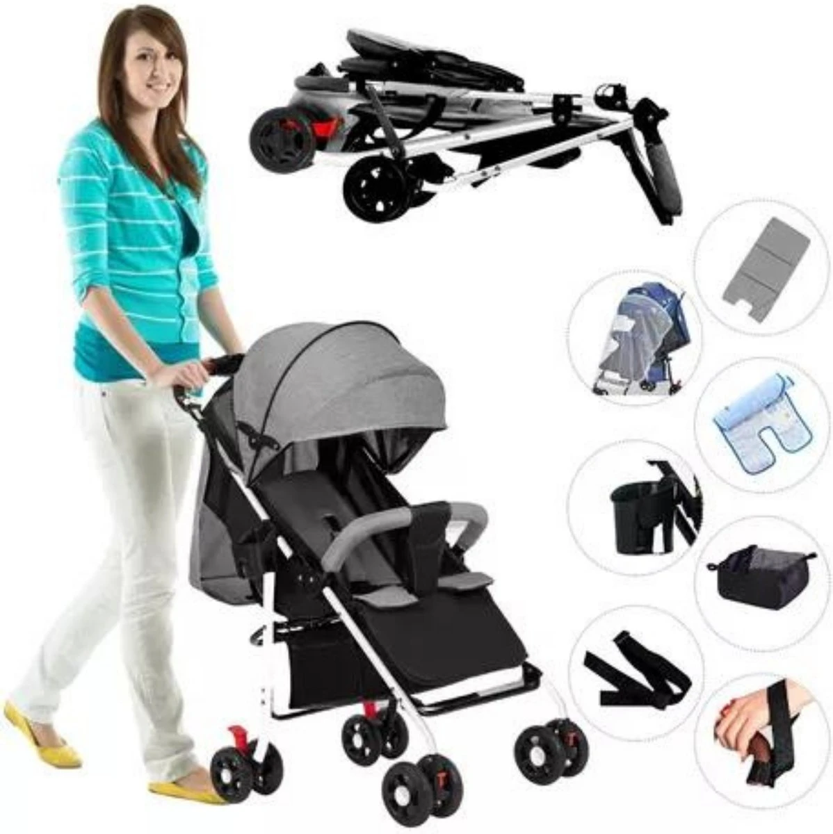 Child Supplies Buggy - Inklapbare Buggy - Baby Stroller - 3 In 1 - Kinderwagen - Blauw - Image 8