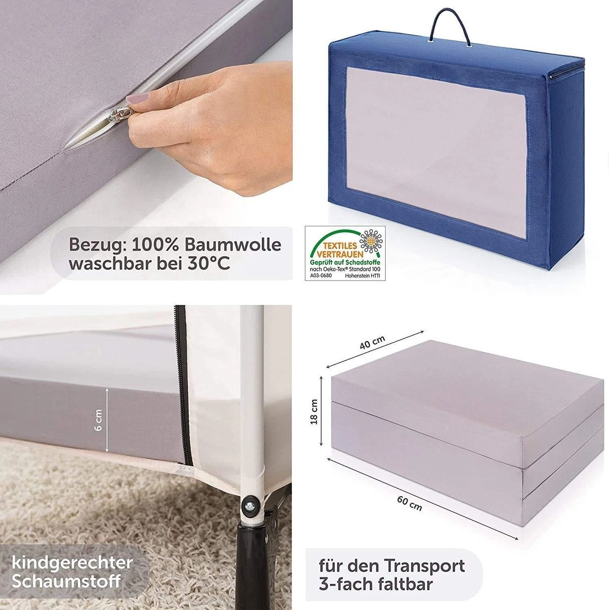 Hauck Dream N Play Plus Campingbedje Set - Met Matras En Muggennet - Navy - Image 4