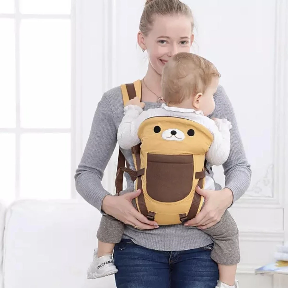 Baby Draagzak - Buik/Rug Babydrager Met Zacht Zitje (0-36 Maanden) - Bruine Beer - Image 6