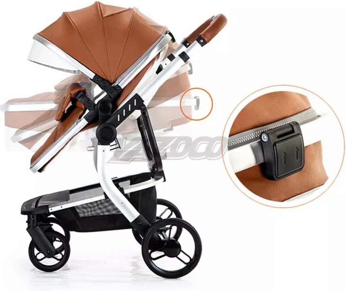 Merkloos BrightWise Luxe Kinderwagen 3 In 1 Voldoet Aan Alle Europese Veiligheidscertificaten - Wandelwagen - Kinderwagen 3-in-1 Incl Autostoel - Kinderwagen Maxi Cosi – Buggy 3 In 1 - Newborn - Leer - Grijs - Image 3