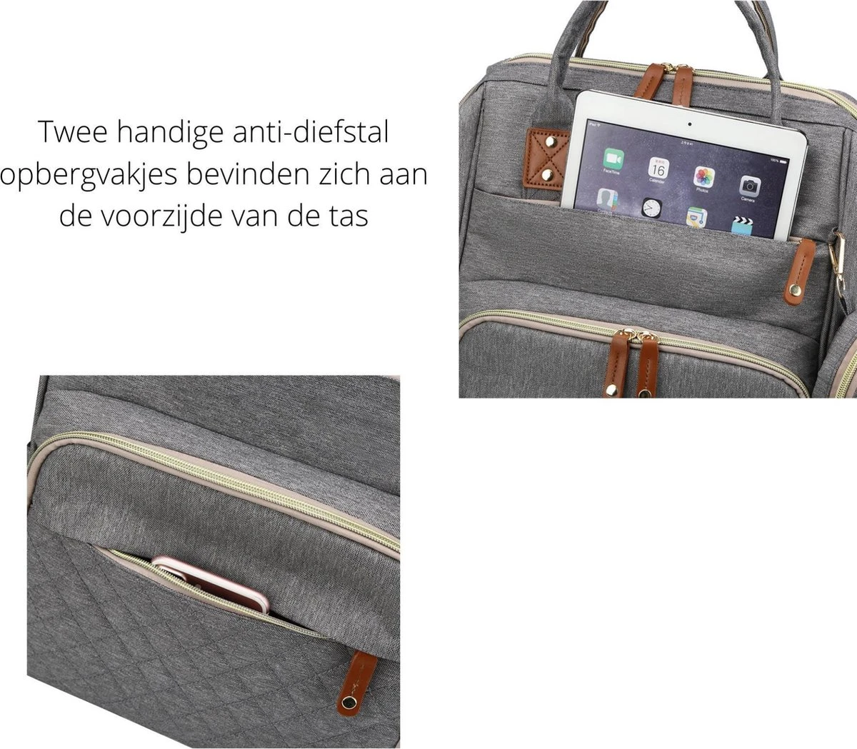 Humpy Dumpy Stijlvolle Luiertas Rugzak (Zwart) Met Uitschuifbaar Verschoon/ Slaap Bedje. Incl. Verschoon Matje, USB Poort & Buggy Straps - Afbeelding 11