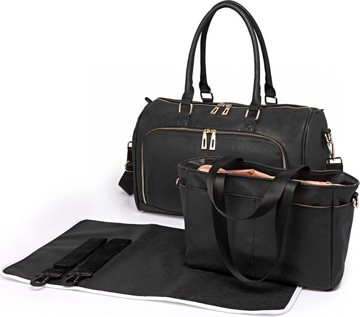 Miss Lulu Luier- En Verzorgingstas – Luiertas Set – Afneembare Draagtas - Duurzaam En Stijlvol – Zwart - Premium Kwaliteit- Grote Capaciteit - Unisex/Jongens/Meisjes (LT6638 BK)