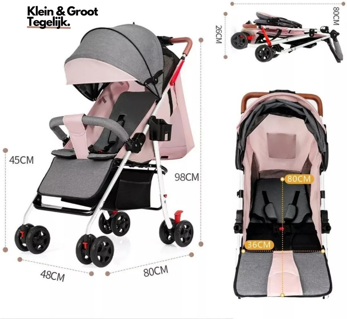 Child Supplies Buggy - Inklapbare Buggy - Baby Stroller - 3 In 1 - Kinderwagen - Grijs - Afbeelding 5