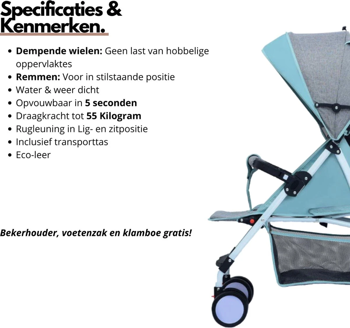 Child Supplies Buggy - Inklapbare Buggy - Baby Stroller - 3 In 1 - Kinderwagen - Blauw - Image 2