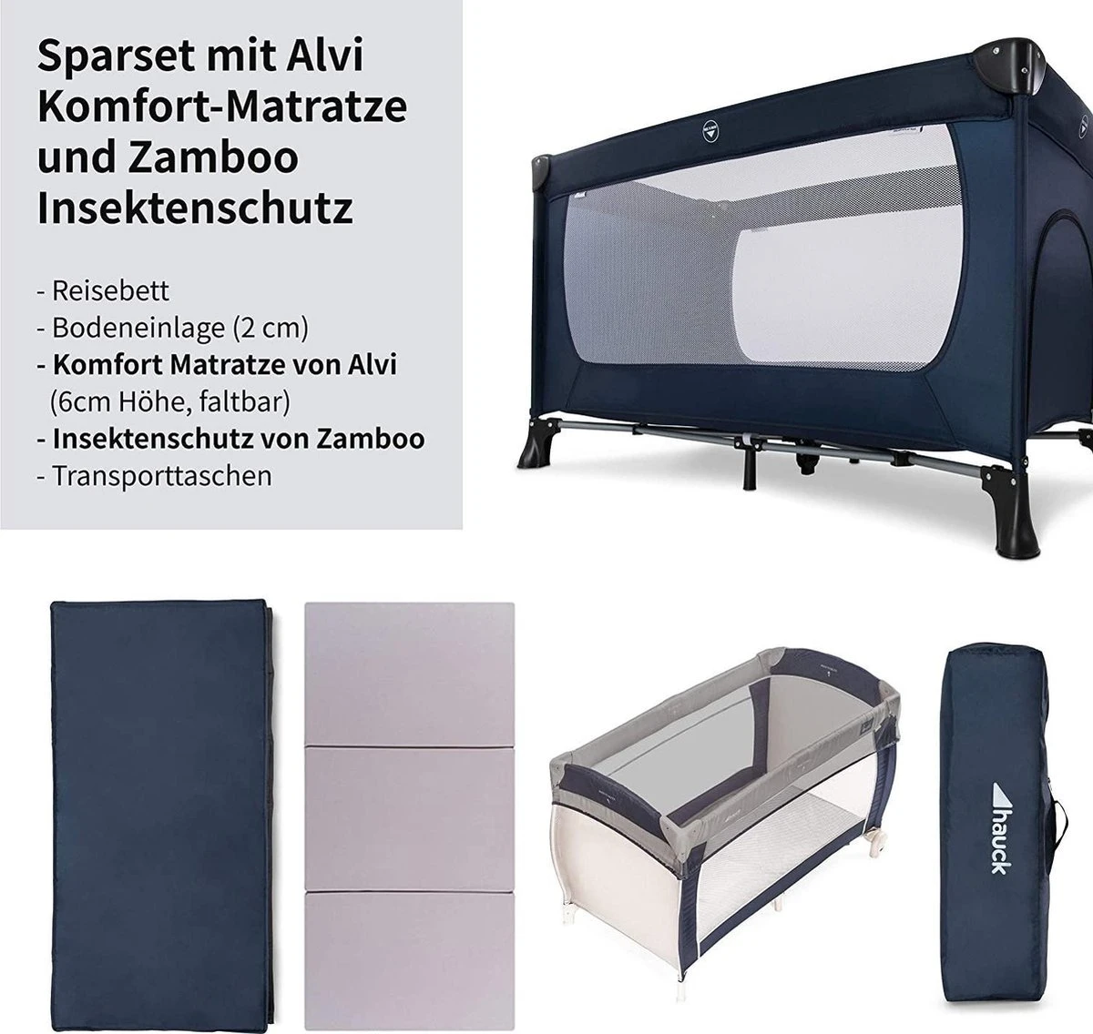 Hauck Dream N Play Plus Campingbedje Set - Met Matras En Muggennet - Navy - Image 7