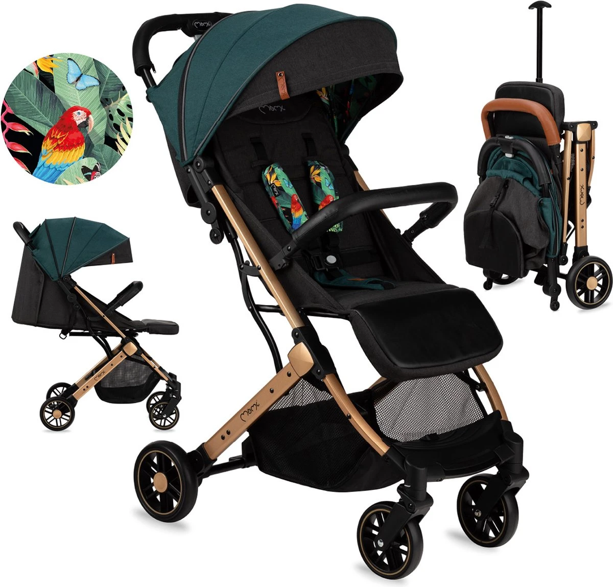 MoMi Wandelwagen - Compacte Lichtgewicht Buggy - Estelle - Green-Gold (geschikt Van 6mnd - 15kg) - Image 15
