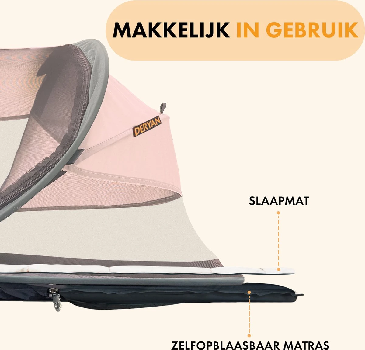 Deryan Baby Luxe Campingbedje – Inclusief Zelfopblaasbare Matras - Rose - Image 5