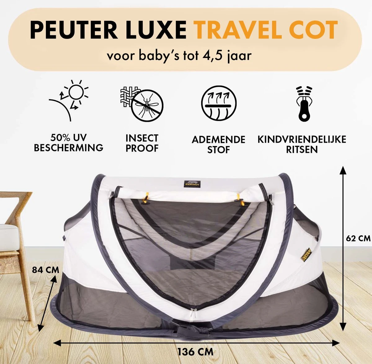 Deryan Peuter Luxe Campingbedje – Inclusief Zelfopblaasbare Matras - Cream - Image 2