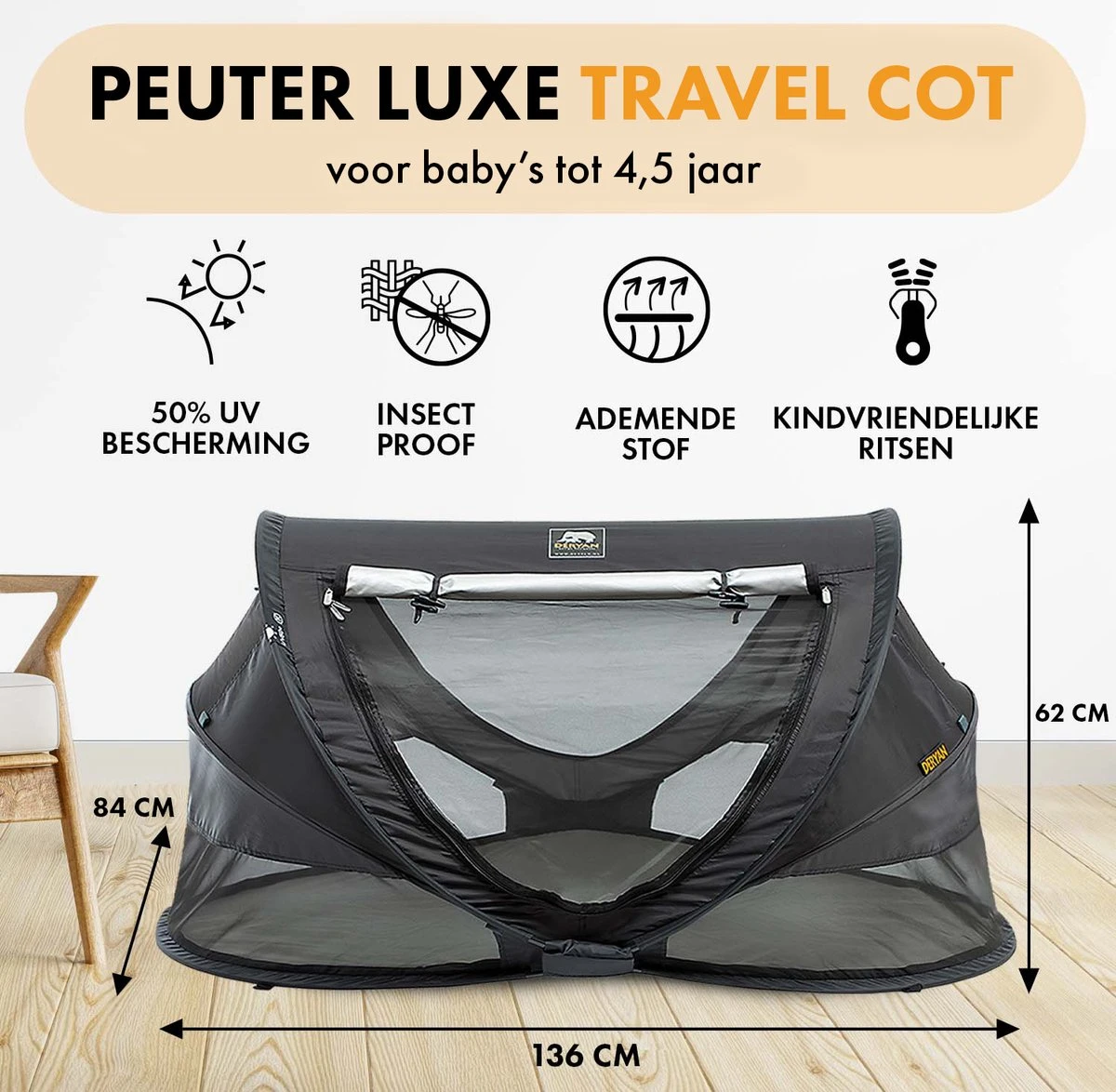 Deryan Peuter Luxe Campingbedje – Inclusief Zelfopblaasbare Matras - Zwart - Image 2