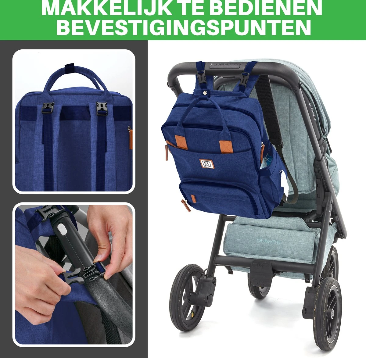 Brisby Slijtvaste Luiertas – Verzorgingstas – Met Buggymontage - Blauw - Image 5