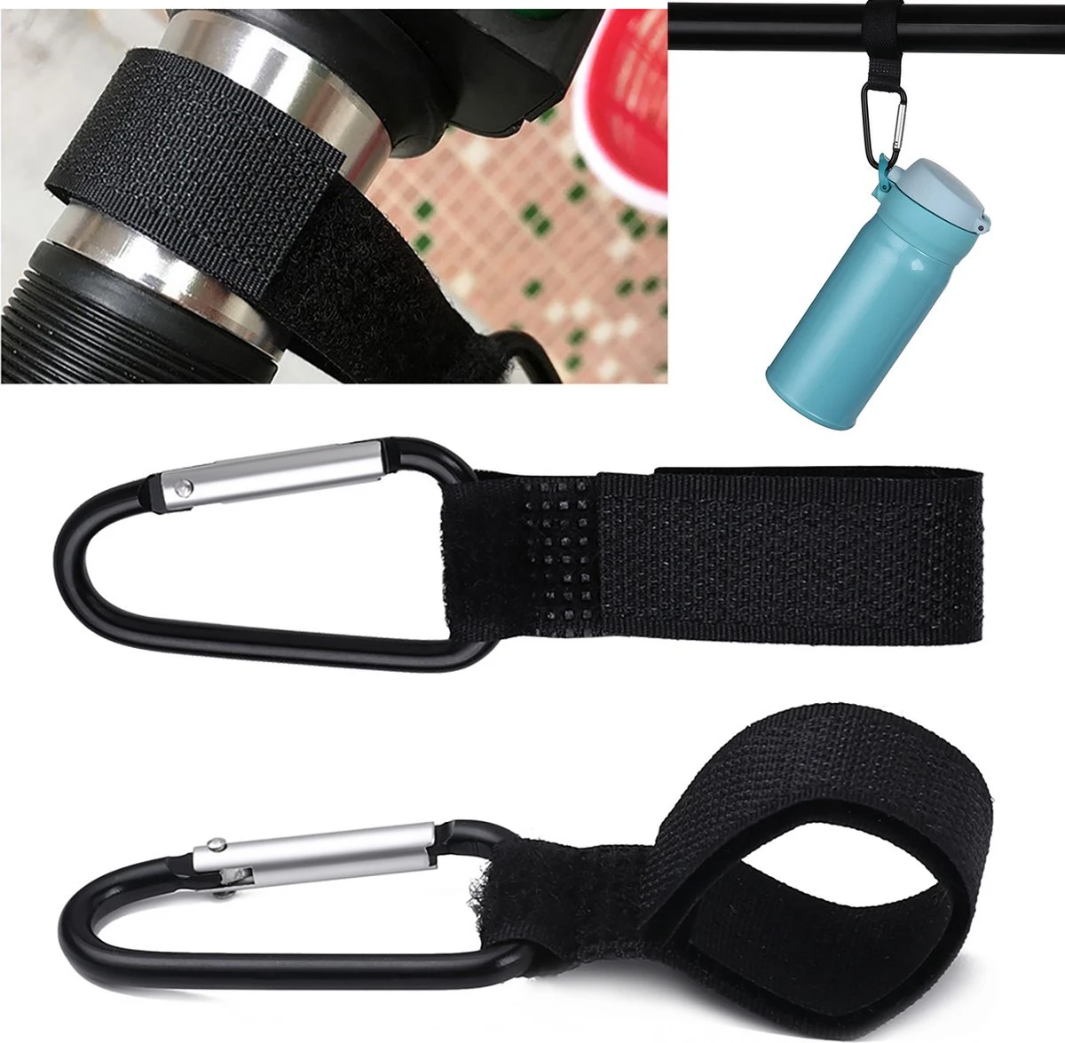 Merkloos Kinderwagen Haak - Tassenhaak - Boodschappenhaak - 2 Stuks - Zwart - Universele Haak - Buggyhaak - Kinderwagenhaak - Luiertashaak - Luiertas Haak