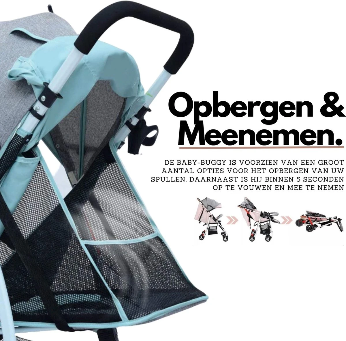 Child Supplies Buggy - Inklapbare Buggy - Baby Stroller - 3 In 1 - Kinderwagen - Grijs - Afbeelding 3
