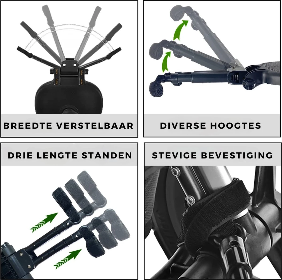 Merkloos Kinderwagen/Buggy Meerijdplankje - Kant & Klaar - In Elkaar Gezet - Universeel – Met Zitje – Verstelbaar – Zwart - Image 4