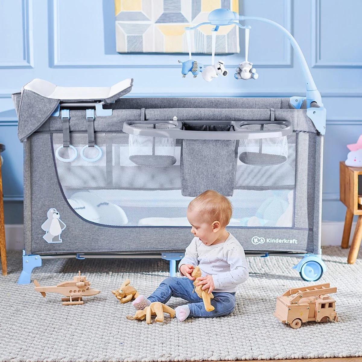 Kinderkraft Joy Luxe - Campingbed Met Schommelfunctie Blauw - Image 11