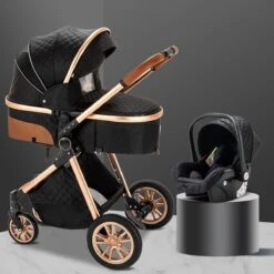 Merkloos Kinderwagen 3-in-1 – Luxe Kinderwagen - Buggy – Wandelwagen - Multifunctioneel – Opklapbaar – Incl. Autostoel – Zwart