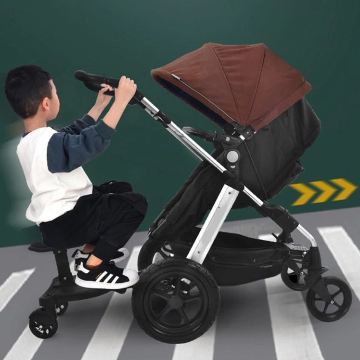 Merkloos Kinderwagen/Buggy Meerijdplankje - Kant & Klaar - In Elkaar Gezet - Universeel – Met Zitje – Verstelbaar – Zwart - Image 2