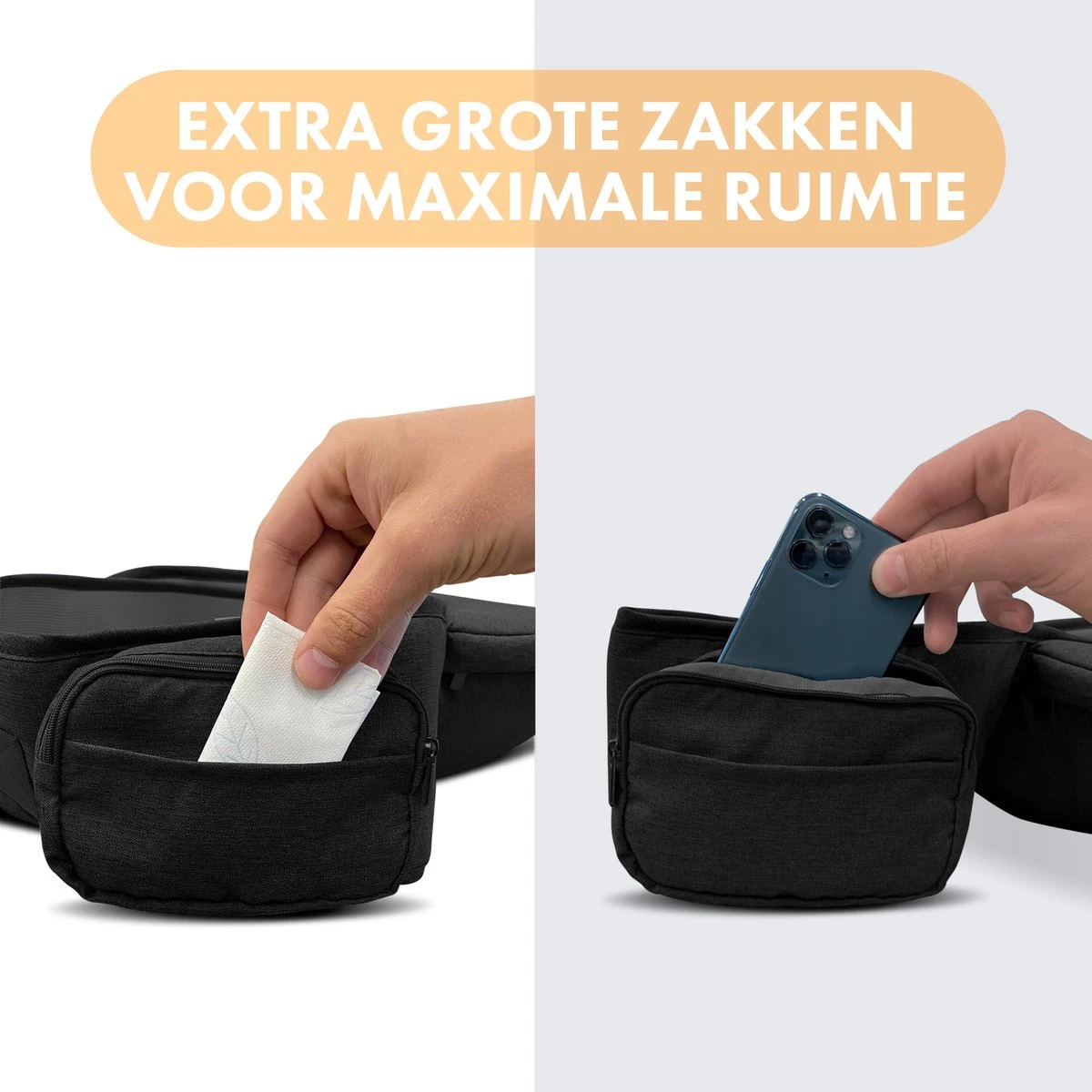 Deryan Pack Basic Luxe Heupdrager - Baby En Peuter Heupzitje - Draagzak Zwart - Image 4