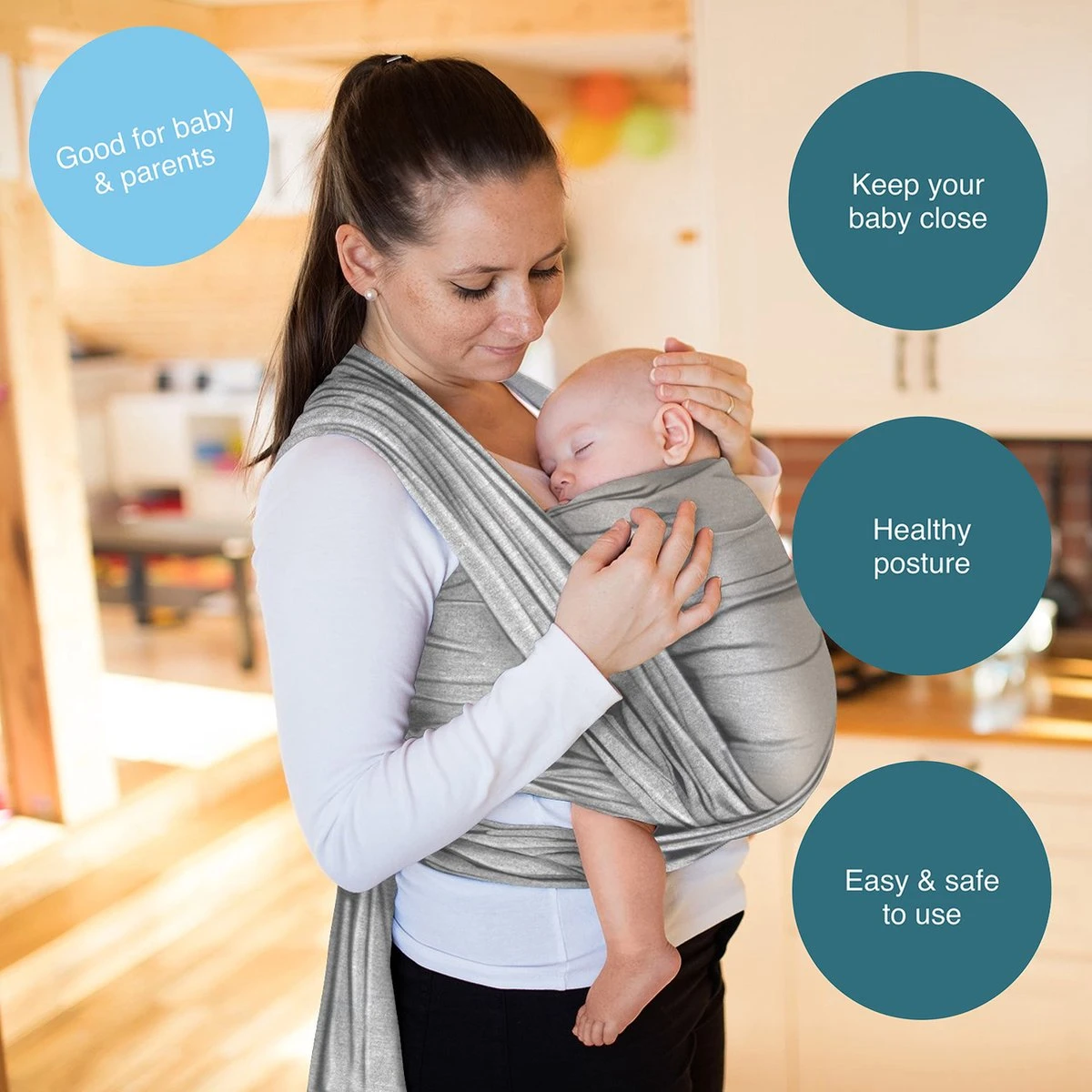 Makimaja Baby Sling - Licht Grijs - Hoge Kwaliteit 100% Natuurlijk Katoen Baby Sling - Baby Sling Pasgeborenen En Baby's Tot 15 Kg - Plus Inclusief: Baby Slabbetje - Image 2