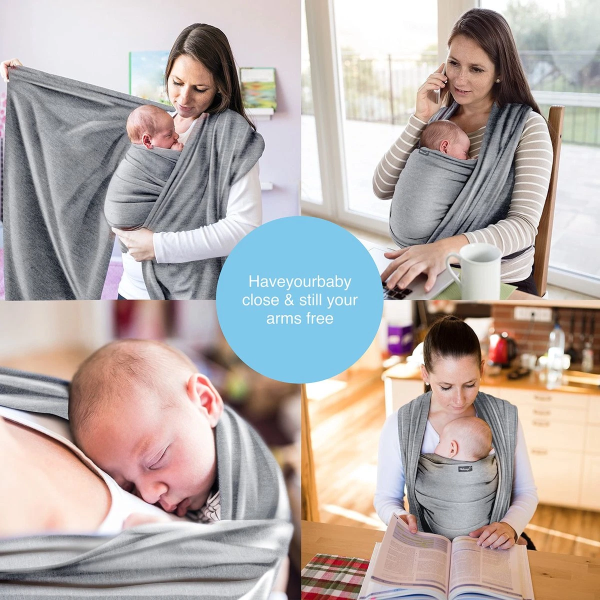 Makimaja Baby Sling - Licht Grijs - Hoge Kwaliteit 100% Natuurlijk Katoen Baby Sling - Baby Sling Pasgeborenen En Baby's Tot 15 Kg - Plus Inclusief: Baby Slabbetje - Image 3