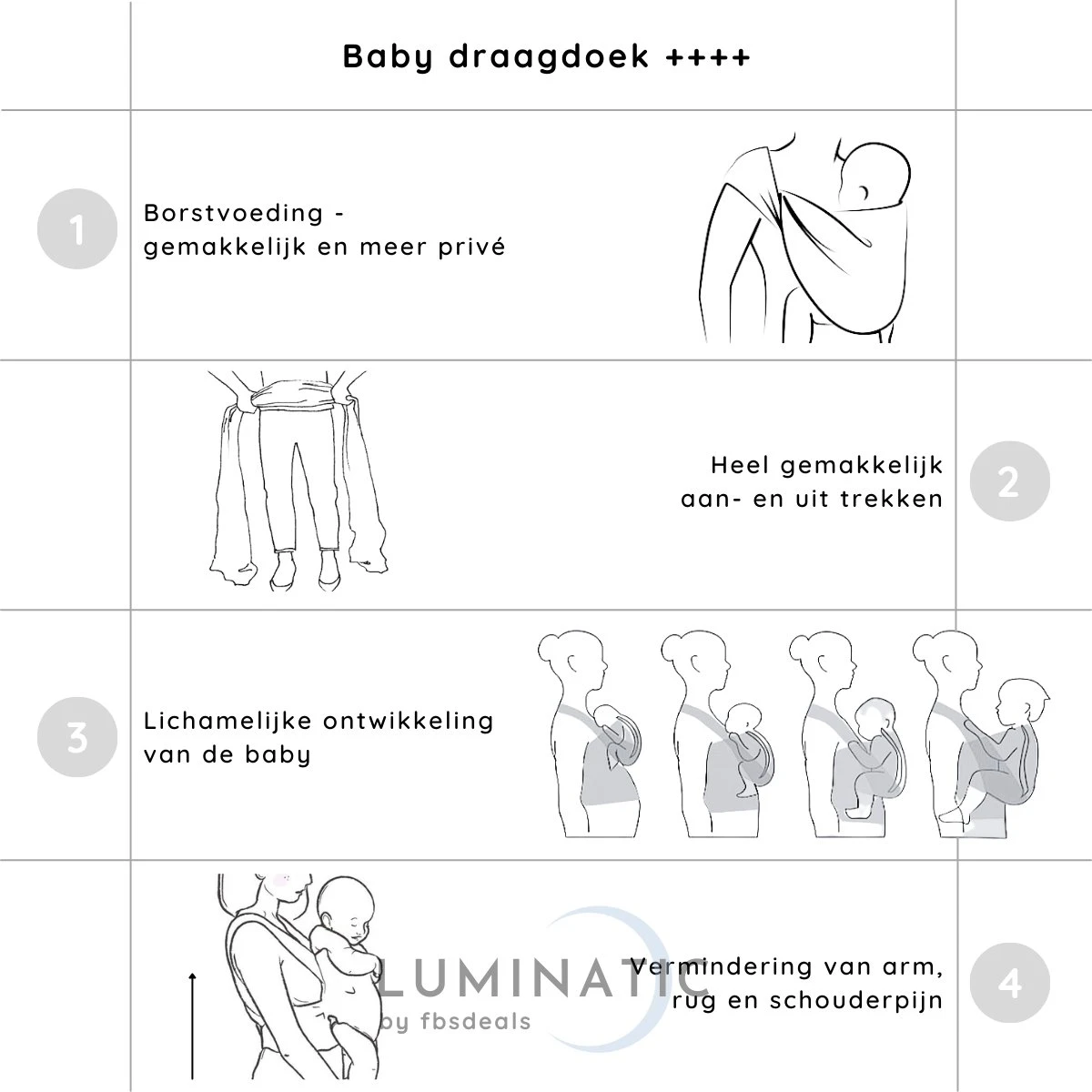 Baby Draagdoek - Babywrap - Baby Carrier - Babydrager - Buikdrager Baby – Baby Draagzak - Baby Sling | Luminatic® | Ergonomisch | Met Tasje | Donker Grijs - Image 4