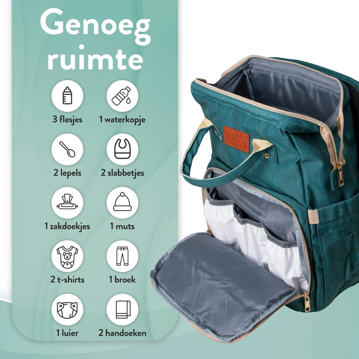 Luiertas Rugzak - Monx Luiertas Verzorgingstas Met Uitklapbaar Babybedje - Overzichtelijke Luierrugzak Extra Buggy En Kinderwagen Haken Inclusief Geïsoleerde Flessenhouder - Groen - Image 15