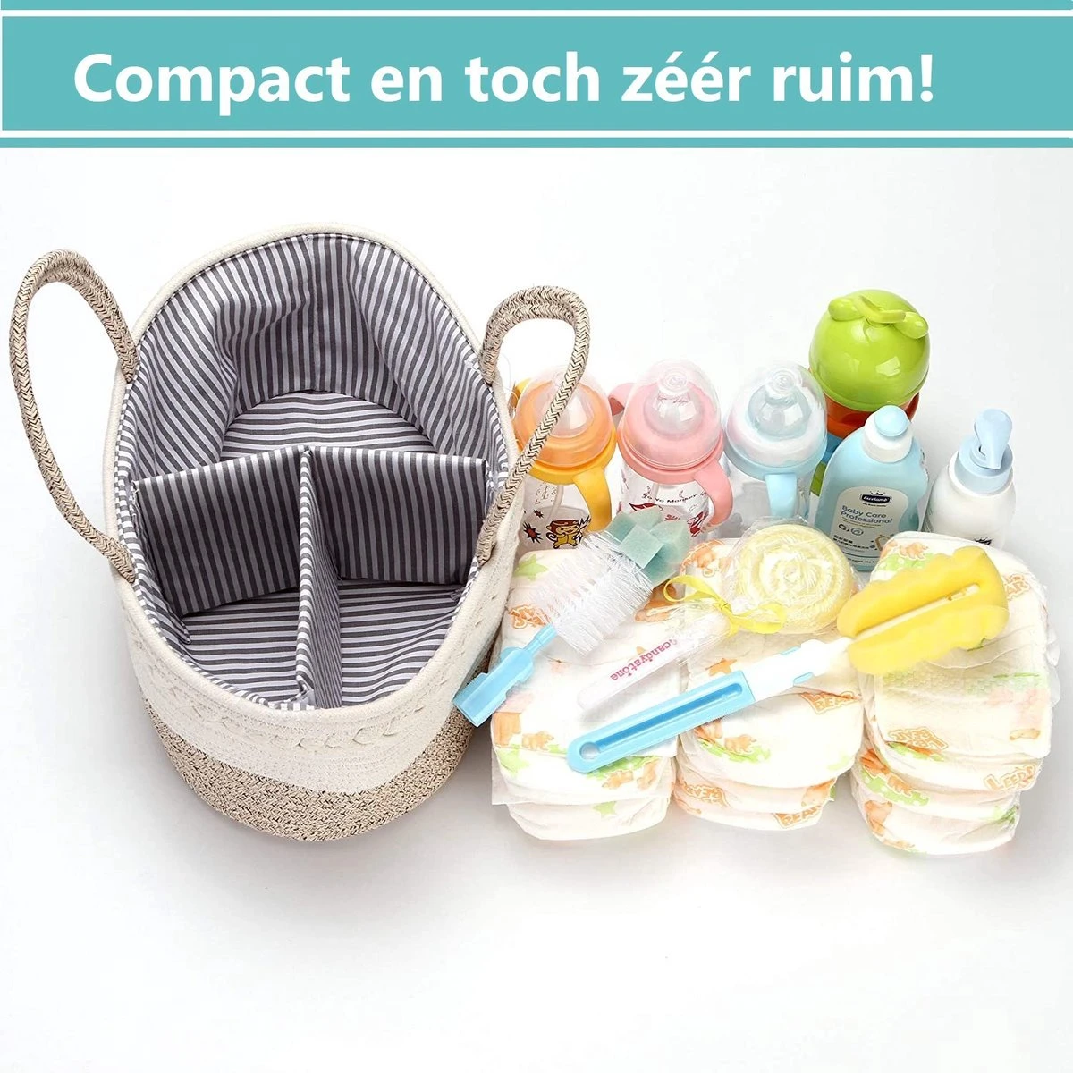 ADSafety - Luxe Katoenen Luiertas - Inclusief Uitneembare Organizer - Verzorgingstas - Opbergtas - Commode Mandje - Baby Spullen - Crème - Image 4