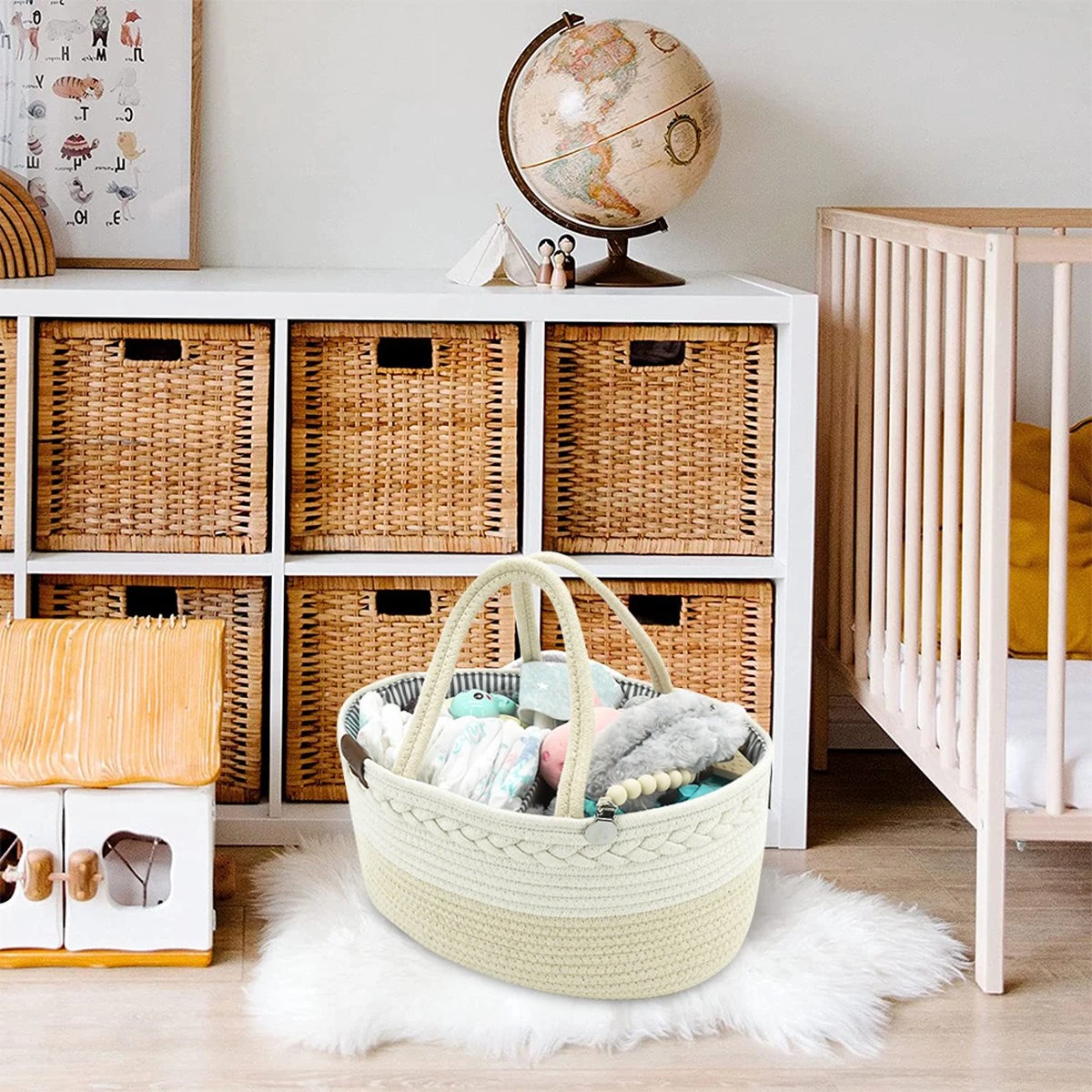 ADSafety - Luxe Katoenen Luiertas - Inclusief Uitneembare Organizer - Verzorgingstas - Opbergtas - Commode Mandje - Baby Spullen - Crème - Image 6