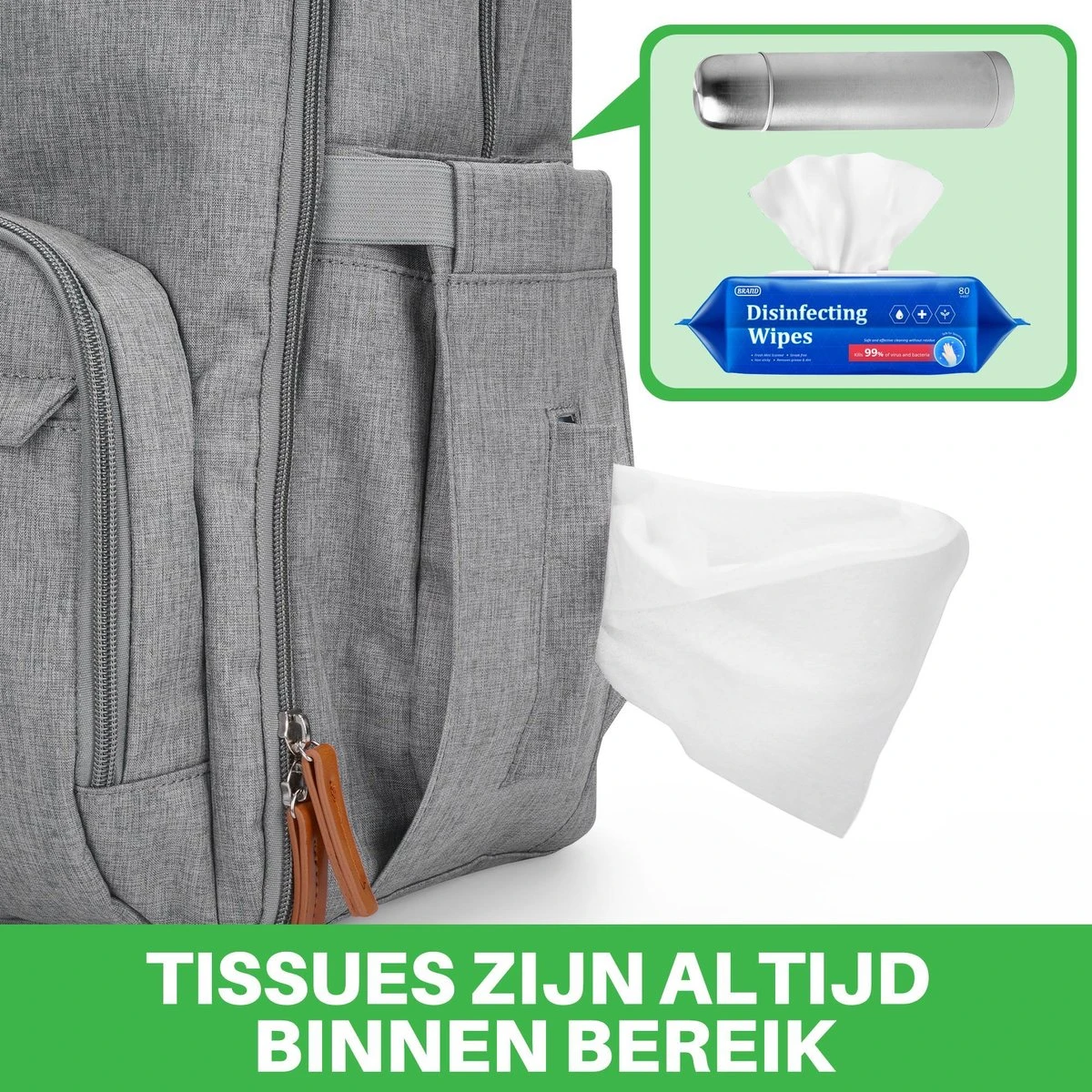 Brisby Slijtvaste Luiertas – Verzorgingstas – Met Buggymontage - Lichtgrijs - Image 6