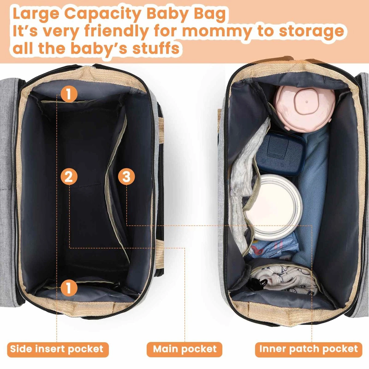Product Plaza - Luier- En Verzorgingstas - Baby Rug Tas Met Bed - Reis Rugzak - Grote Capaciteit - Jongens En Meisjes - Grijs - Luier Tas - Verzorgingstas Baby - Uitschuifbaar Verschoon/ Slaap Bedje – Multifunctionele Rugzak 0-1 Jaar – - Image 2