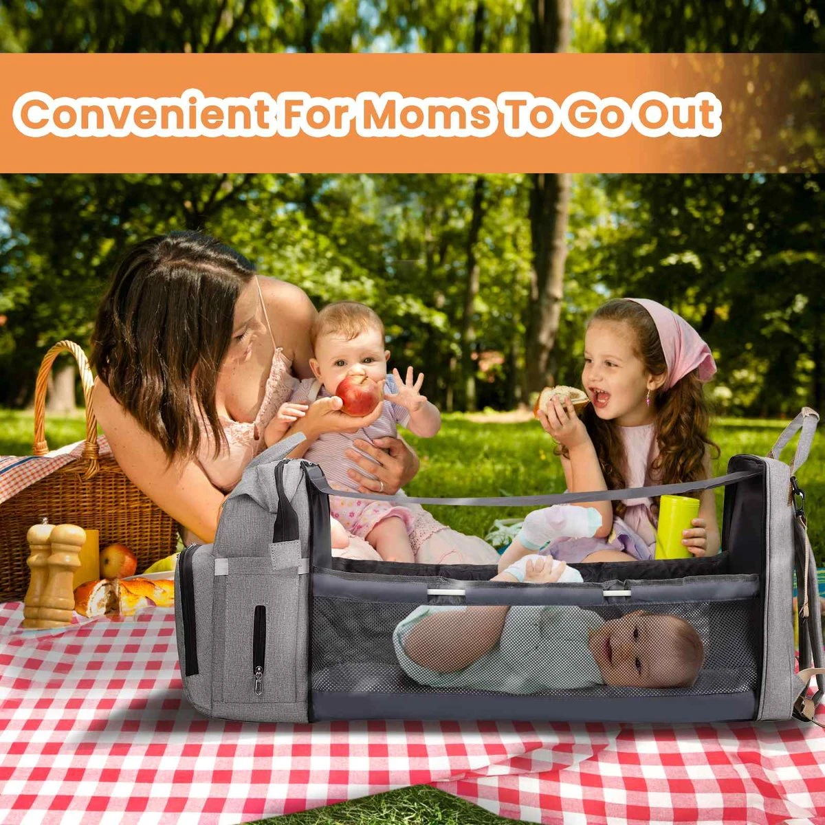 Product Plaza - Luier- En Verzorgingstas - Baby Rug Tas Met Bed - Reis Rugzak - Grote Capaciteit - Jongens En Meisjes - Grijs - Luier Tas - Verzorgingstas Baby - Uitschuifbaar Verschoon/ Slaap Bedje – Multifunctionele Rugzak 0-1 Jaar – - Image 5