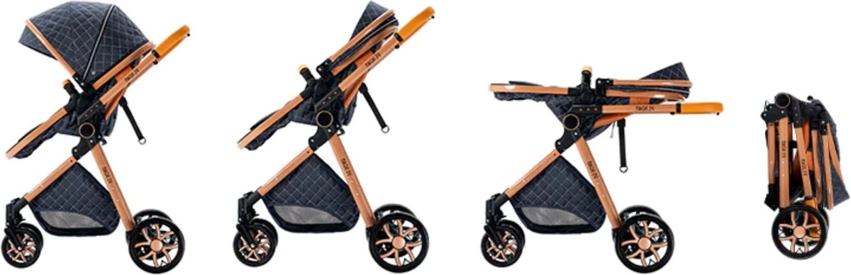 Merkloos Kinderwagen 3-in-1 – Luxe Kinderwagen - Buggy – Wandelwagen - Multifunctioneel – Opklapbaar – Incl Autostoel – Blauw - Image 6