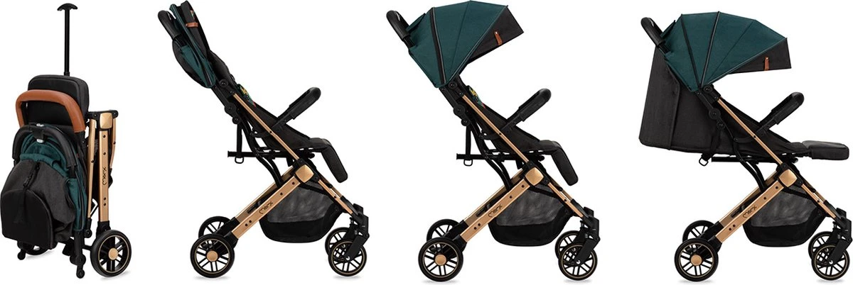 MoMi Wandelwagen - Compacte Lichtgewicht Buggy - Estelle - Green-Gold (geschikt Van 6mnd - 15kg) - Image 7