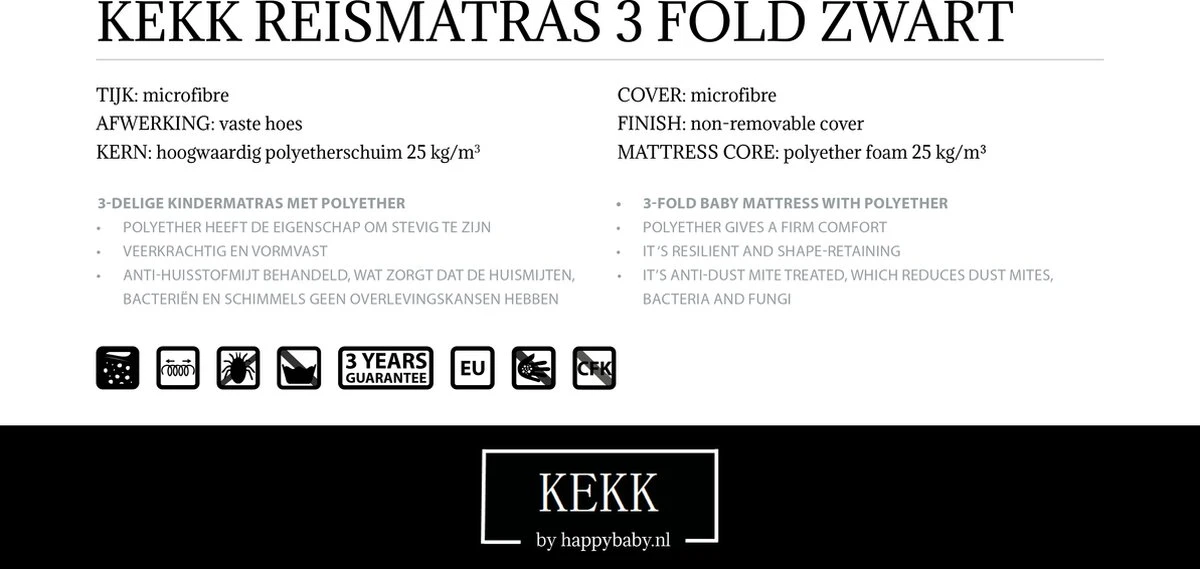 Kekk Campingbedmatras Matras Voor Campingbedje Opvouwbaar 60 X 120 Cm Zwart In Draagtas - Image 2