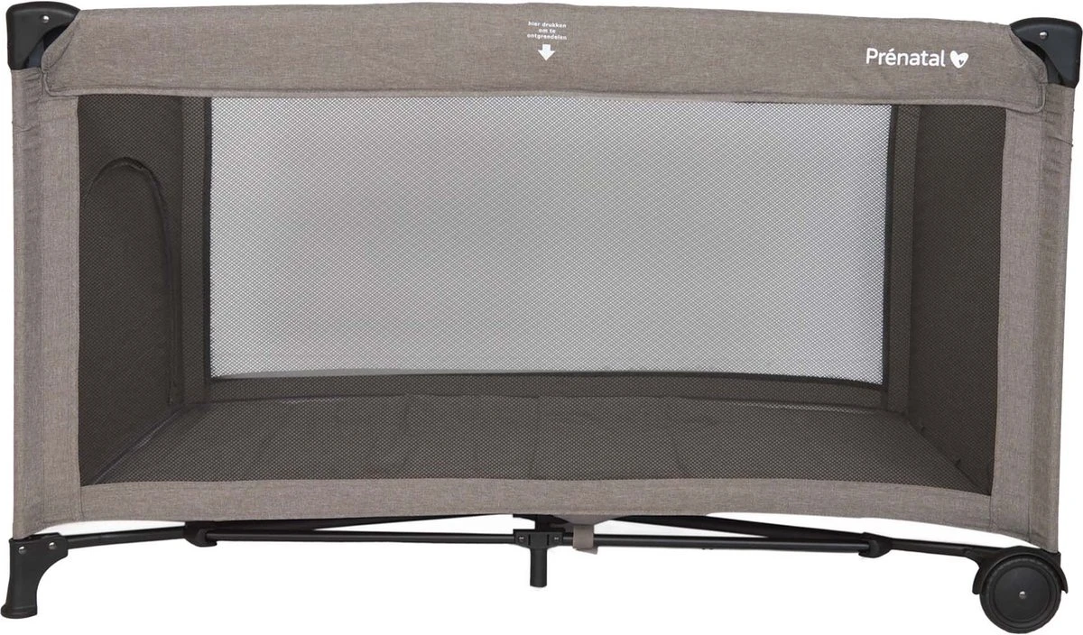 Prénatal Luxe Campingbedje Met Bodemmatras - Inclusief Draagtas - Inklapbaar Baby Campingbed - Met Wieltjes En Kruipluik - 120 X 60 Cm - Taupe Bruin