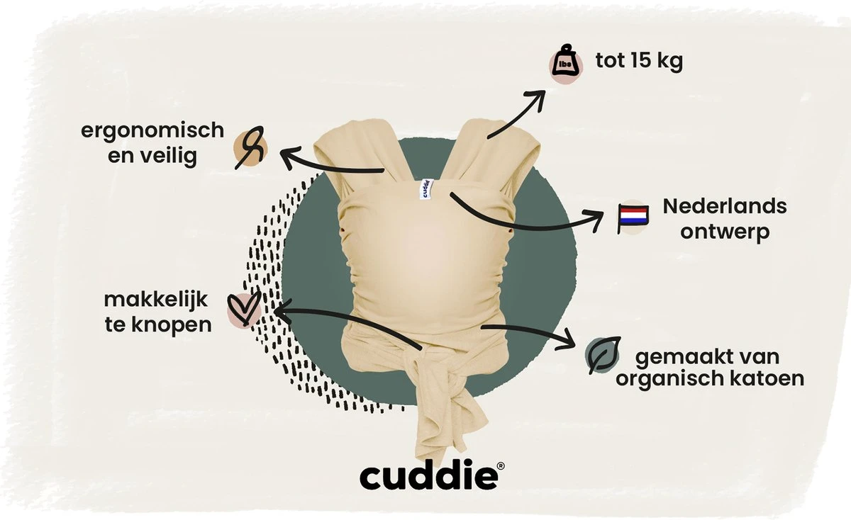 Cuddie Baby Draagdoek - Premium Organic Baby Draagdoek Gemaakt Van Bio Katoen - Newborns Tot 15 Kg - Baby Cadeau - Met Wenskaart - Sand - Image 3