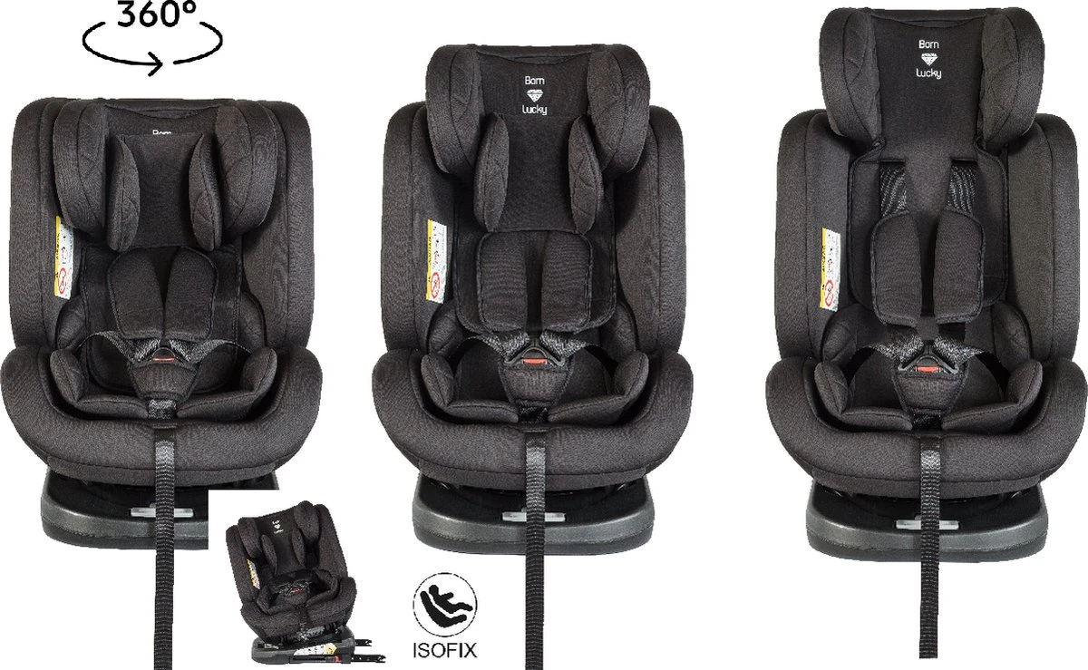 Born Lucky Meegroei Autostoel Roadline SPS ISOFIX - Groep 0/1/2/3 - 360° Draaibaar - Zwart