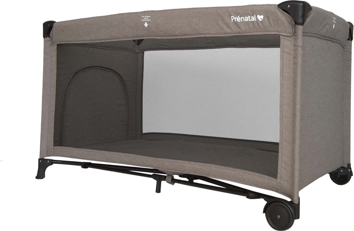Prénatal Luxe Campingbedje Met Bodemmatras - Inclusief Draagtas - Inklapbaar Baby Campingbed - Met Wieltjes En Kruipluik - 120 X 60 Cm - Taupe Bruin - Image 4