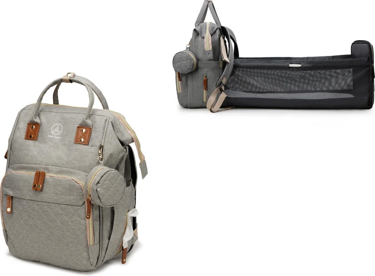 Humpy Dumpy Stijlvolle Luiertas Rugzak (Zwart) Met Uitschuifbaar Verschoon/ Slaap Bedje. Incl. Verschoon Matje, USB Poort & Buggy Straps - Afbeelding 5